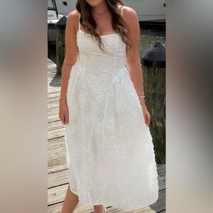 Lulu's White Floral Lace Midi Dress